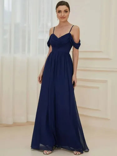 Vestido Gasa Fiesta Largo Matrimonio Graduación Ep 197 Azul 4