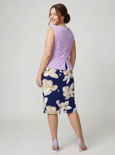 Vestido largo lila peplum sin mangas