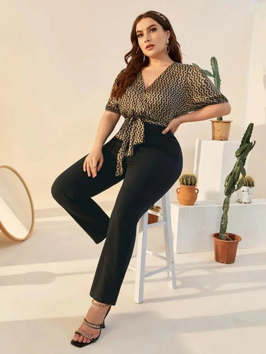 Entero Jumpsuit Talla Grande Escote Cruzado Cinturón Vg 202