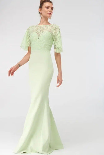 Vestido De Fiesta Graduación Manga De Encaje Td 25  Verde Claro 34