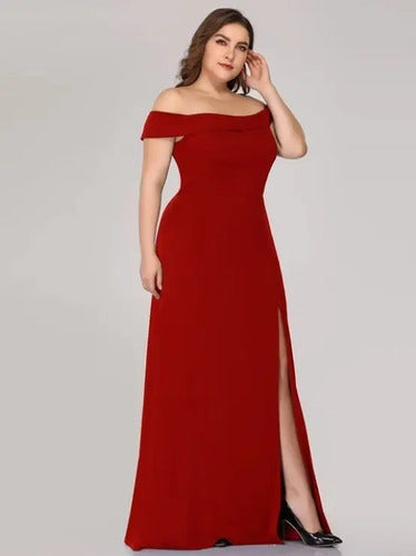 Vestido Fiesta Largo Sin Hombros Talla Grande Ep 188 Bordó 16