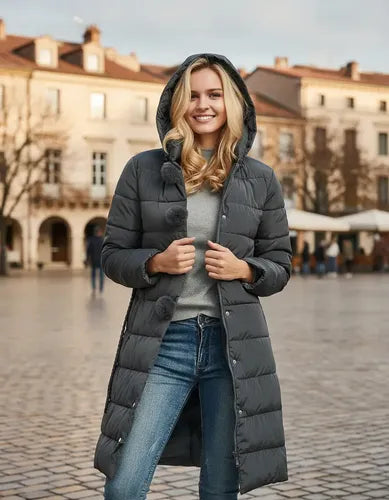 Parka Mujer Acolchada Con Cinturón Y Capuchón Gris Gris S