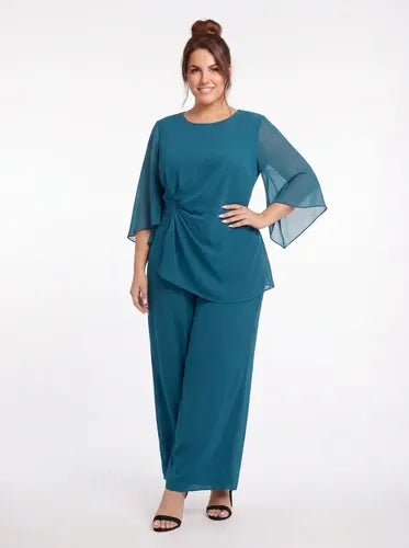 Conjunto 2 piezas azul blusón y pantalón talla grande