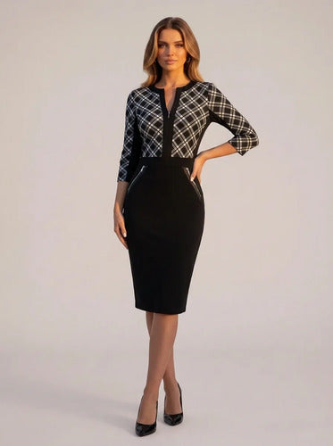 Vestido corto negro tubo manga 3/4 talla grande oficina