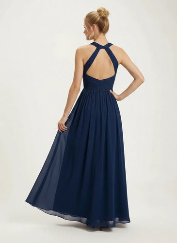 Vestido largo halter de gasa para fiesta
