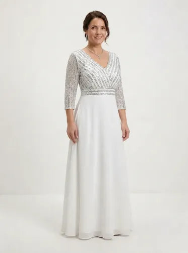 Vestido largo de novia evasé en gasa con escote V