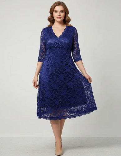 Vestido Talla Grande Encaje Azul Vg 23 Azul Xl