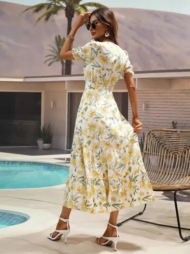 Vestido Gasa Verano Bohemio Con Estampado Floral  Vd 102