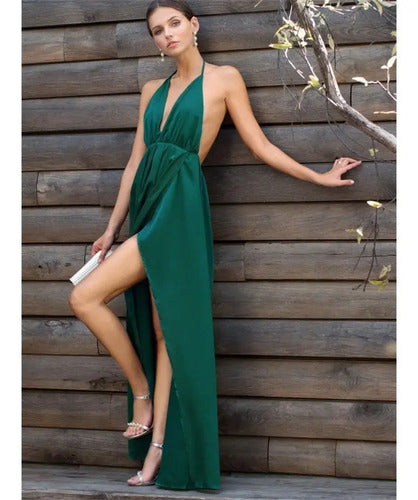 Vestido Maxi Largo Fiesta Burdeo Y Verde Va 376