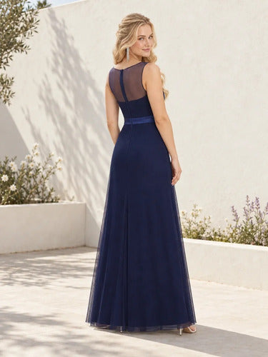 Vestido largo azul de fiesta corte princesa