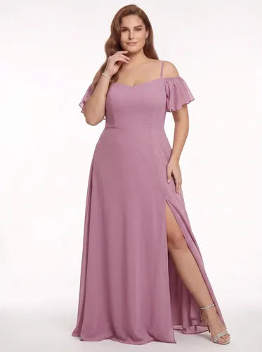 Vestido largo de fiesta talla grande hombros descubiertos