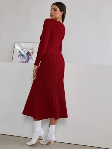 Vestido De Punto Cuello Cruzado Jersey Canalé Vt 01
