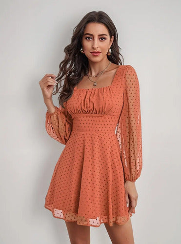 Vestido Escote Cuadrado Entallado Acampanado Va 479