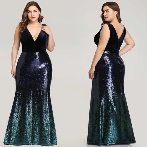 Vestidos Fiesta Gala Lentejuela Largo  Talla Grande Ep 173 Azul 14