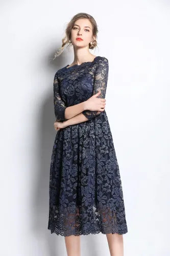 Vestido Formal Coctel Fiesta Encaje Mangas Va 451