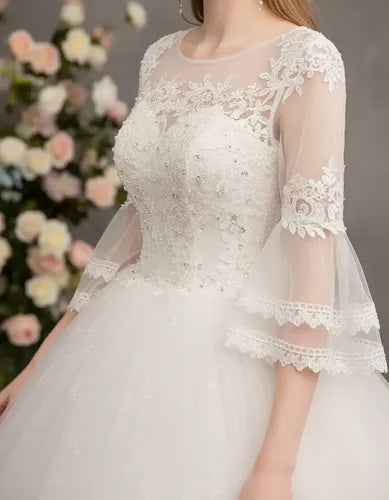 Vestido De Novia Marfil Ivory Princesa Manga Nf 09