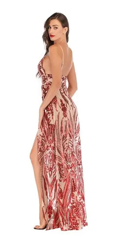 Vestido Sexy Transparencia Lentejuelas Body Vl 36 Rojo L