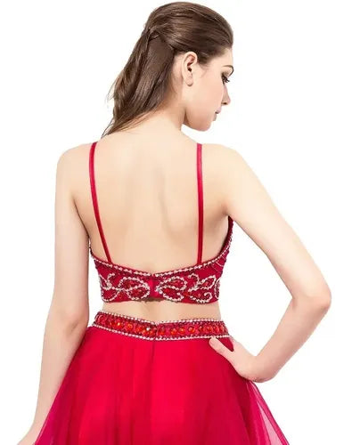 Vestido Graduació Crop Top Falda Rojo Azul Ep 300