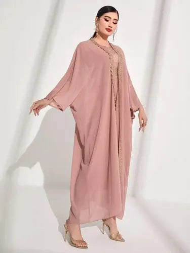 Vestido Jacquard Y Capa De Gasa Túnica Ep 439