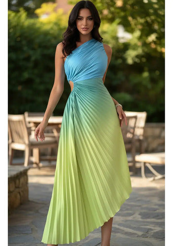Vestido Plisado Escote Cruzado Sin Mangas Va 516