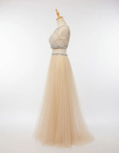 Vestido Graduación Crop Top Falda Ep 309 Beige 4