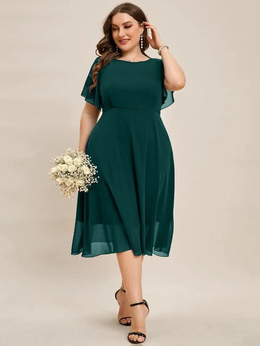 Vestido Fiesta Gasa Talla Grande Manga Corta Vg 101