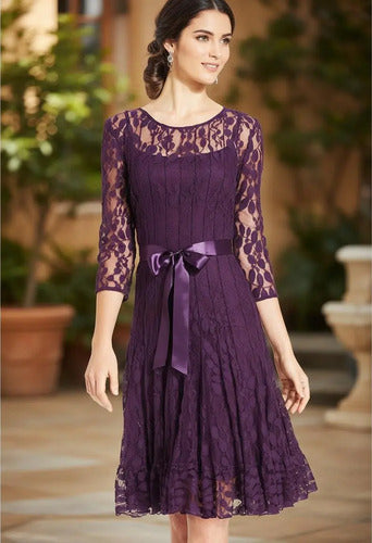 Vestido Purpura De Encajes Ve 61 Violeta 40