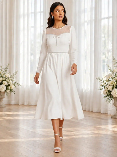 Vestido midi blanco novia civil prendedor