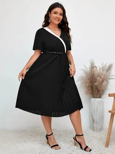Vestido Fiesta Talla Grande Plisado Manga Vg 154 Negro 3xl