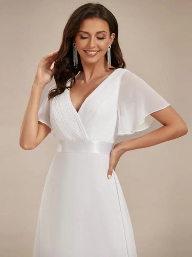 Vestido Novia Largo Gasa Corte Imperio Blanco 10