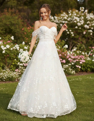 Vestido De Novia Sin Hombros Elegante Romántico Ns 18 Blanco M