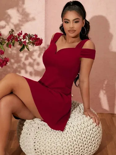 Vestido Acampanado Hombros Descubiertos Fiesta Cóctel Va 564