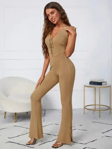 Entero Jumpsuit Mono Mameluco Canalé El 108 Marrón S