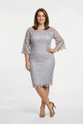 Vestido midi gris corte tubo manga 3/4 talla grande