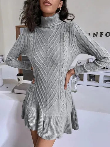 Vestido De Punto Cuello Alto Jersey  Vt 07 Gris M