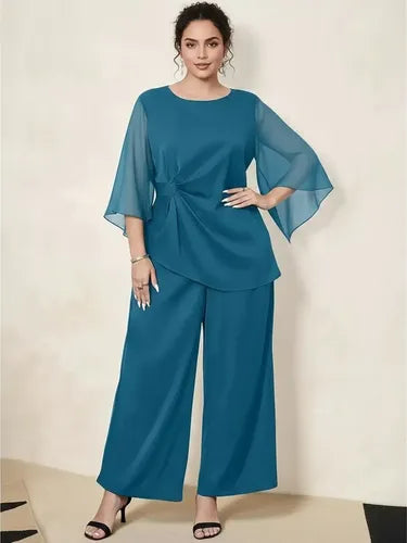 Conjunto Blusón Y Pantalón Entero Talla Grande Vg 218 Azul Verdoso 2xl