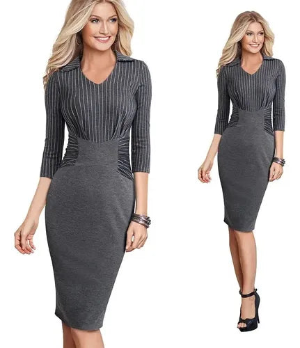 Vestido Formal Oficina Coctel Gris Va 367