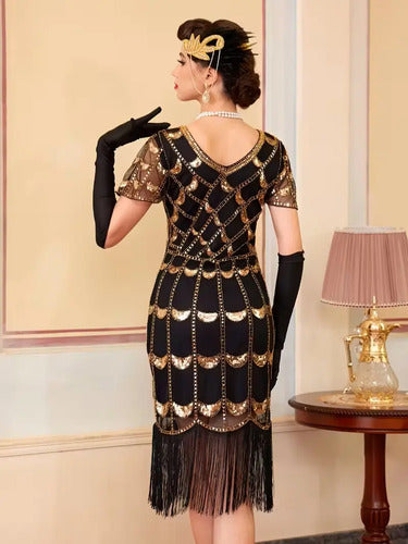 Vestido De Baile Retro Gatsby, Años 20 Charleston  Va 637 Negro-dorado M