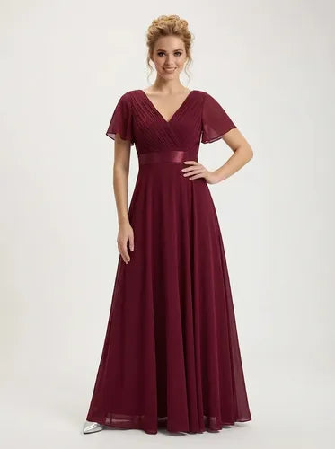 Vestido largo dama de honor en gasa escote V