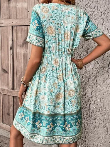 Vestido Corto Verde Estilo Bohemia Multicolor L