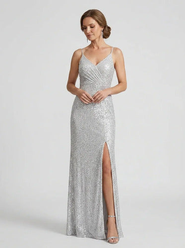 Vestido largo de fiesta dorado corte sirena con lentejuelas