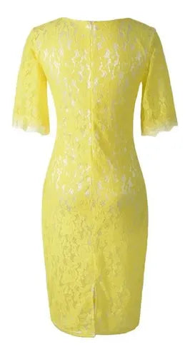 Vestido Encaje Manga 3/4 Amarillo Ve 23