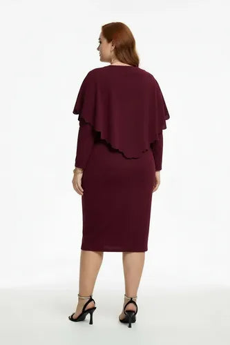 Vestido midi burdeo manga larga talla grande