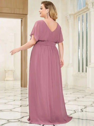 Vestido Fiesta Largo Gasa Talla Grande Manga  Ep 189