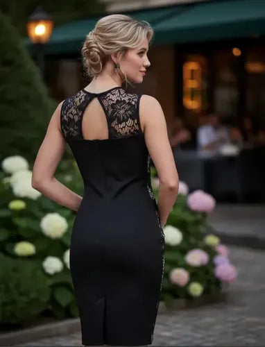 Vestido Negro Encaje Fondo Crema Va 246 Negro M