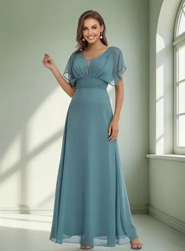 Vestido Fiesta Largo Gasa  Manga  Ep 189c