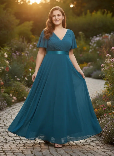 Vestido evasé largo de graduación talla grande