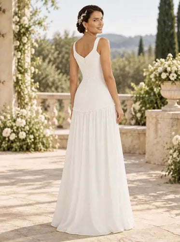 Vestido de novia largo blanco evasé elegante