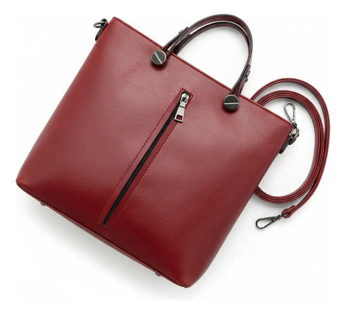 Cartera Policuero Con Correa De Hombros Asas Tonos Rojos Rojo Lisa