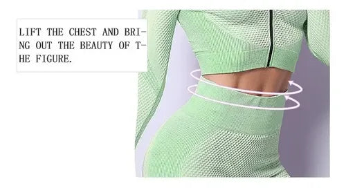 Conjunto 3 Piezas Traje De Yoga Sin Costura Ropa Deportiva